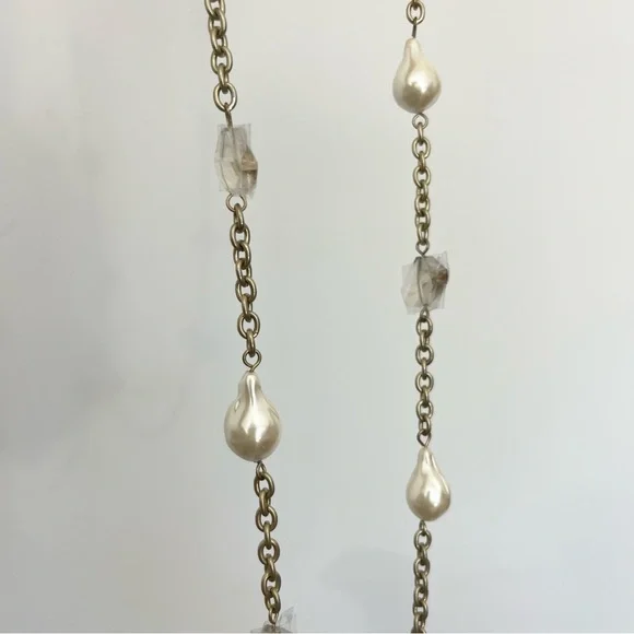 Elegant Costume Gold Chain Necklace w Pearls and Crystals Jewelry Chico’s Long - Picture 3 of 7
